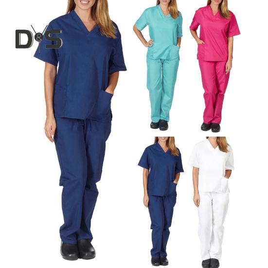 Униформа медсестры, медицинский костюм с V-образным вырезом, униформа медсестры, салон красоты, спа, учреждение по уходу за домашними животными, рабочая одежда, однотонный комплект с короткими рукавами и брюками