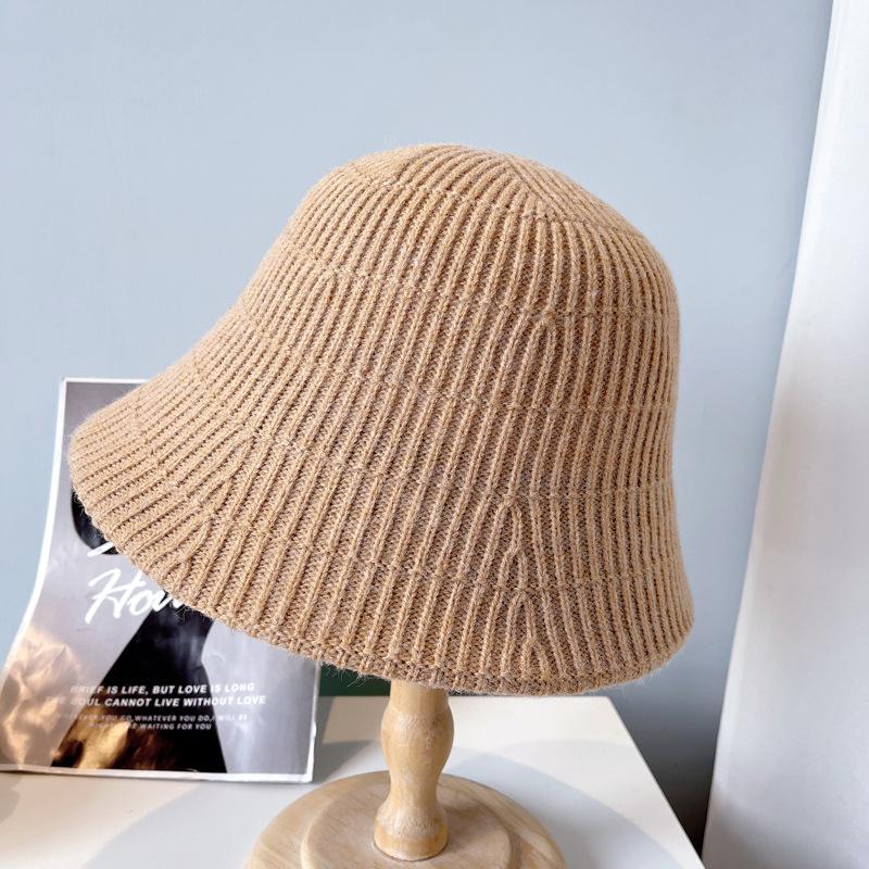 Кашемировая вязаная клетчатая шляпа-ведро Женская осень-зима теплая вязаная шерстяная шапка простая и элегантная однотонная рыбацкая шапка Шапка для бассейна