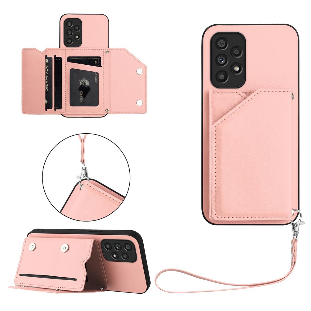 For Samsung Galaxy A53 5G Case Card Holder Kickstand Skin-Touch Phone Cover with Wrist Strap