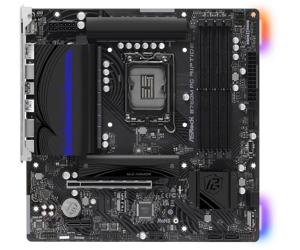 Asrock Материнская плата B760M PG Riptide совместима с процессорами Intel 12-го и 13-го поколений, чипсет B760, материнская плата DDR5 Micro ATX, авторизованный дистрибьютор