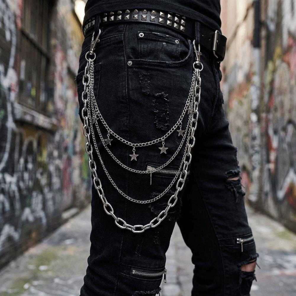 Silver Star Pendant Pants Chain Three Layers Hip Hop Chain New Punk Waist Chain  Jeans Accessories