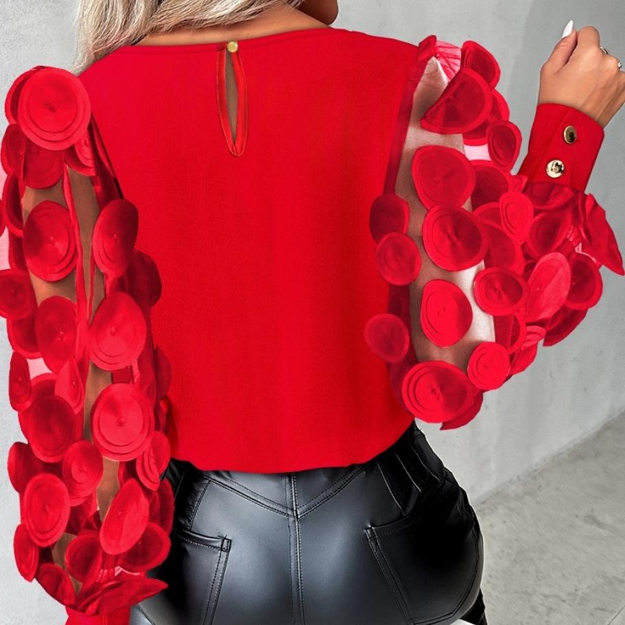 YYFS Women's Fashion Casual Spring Fall Solid Color Print Long Sleeve O-Neck Blouses & Shirts Pullovers