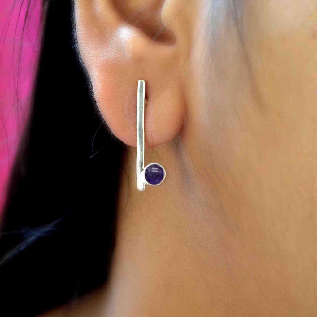 Moonstone Silver Bar Women Earrings Minimalist Jewelry Handmade Studs, Gemstone & Sterling Silver Jewelry Unique Wedding Gift For Her