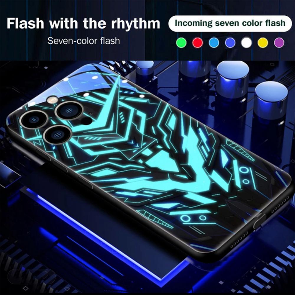 Sound-Activated LED Mech Armor Phone Case – Luminous Glass Cover for IPhone Samsung