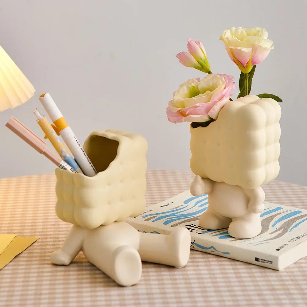 Творческий домашний декор, бисквитный человечек, украшения, керамическая статуэтка, многофункциональный настольный декор, держатель для ручек, ваза, декор, подарок на день рождения