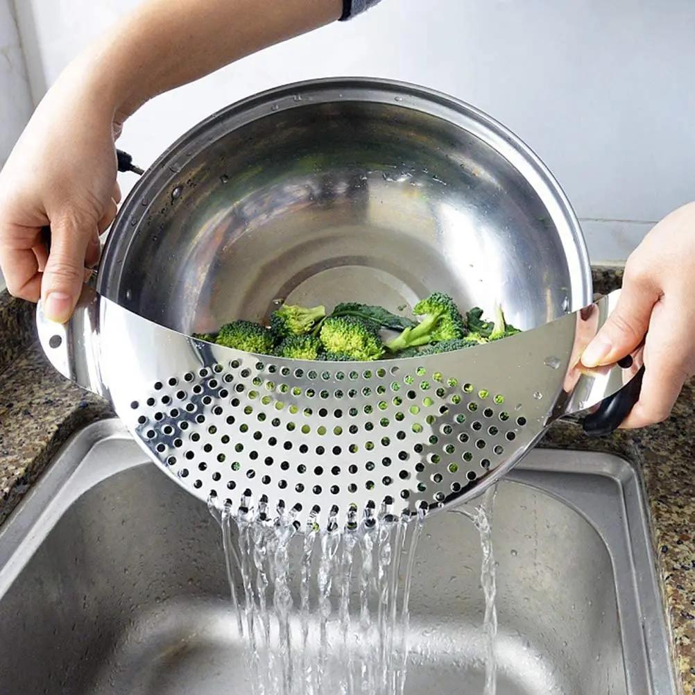 Pot Strainer Pan Drainer For Kitchen Easy Draining Pot Strainer Stainless Steel Pasta Spaghetti Practical Draining Tool Sifter
