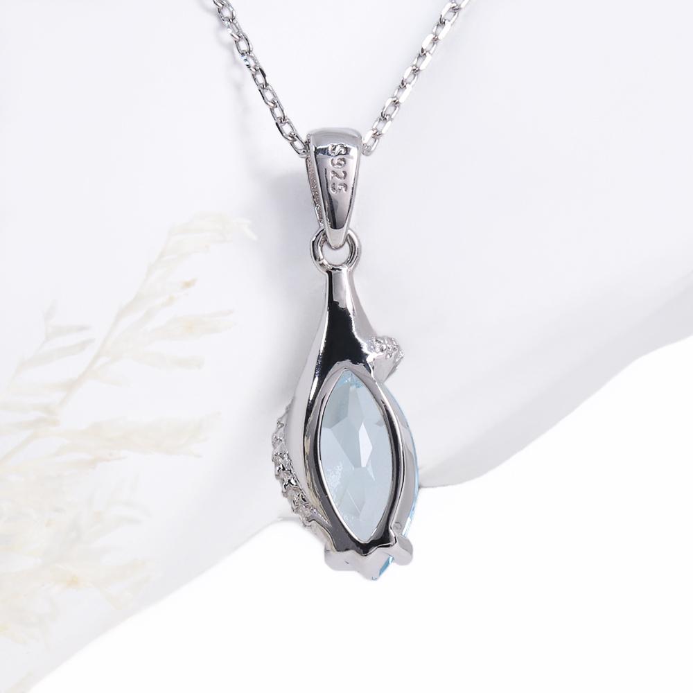 Женское ожерелье из стерлингового серебра 925 пробы с подвеской из натурального небесно-голубого топаза, изящные ювелирные украшения для вечеринки, дня рождения, повседневной носки