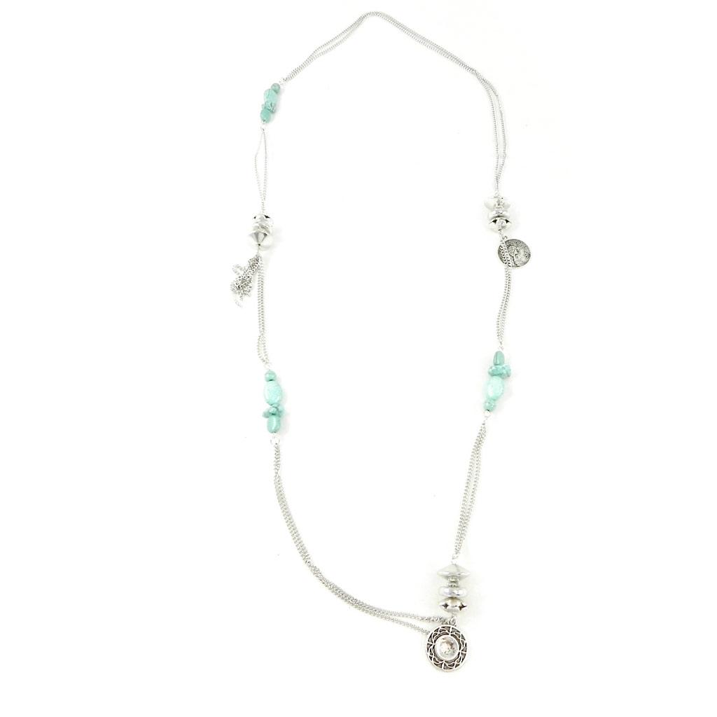 Les Trésors De Lily [H3014] - Designer Necklace 'Kilimanjaro' Silver Turquoise