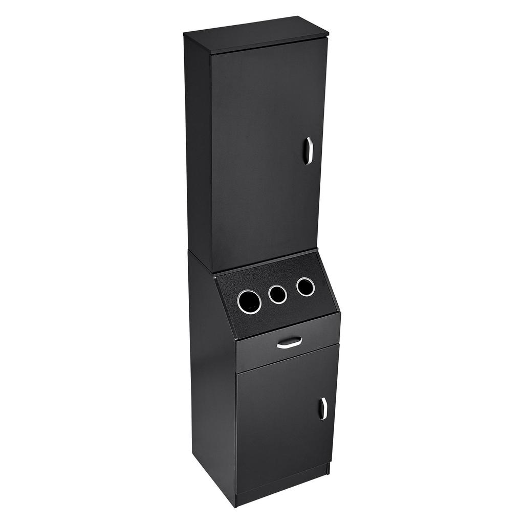 VEVOR Salon Storage Cabinet, Barber Salon Station for Hair Stylist, Hair Stylist Station Set, with 3 Hair Dryer Holders, Cabinets, and A Drawer, Black