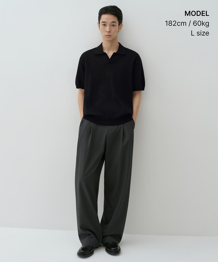 MUSINSA STANDARD Washable Supima Cotton Slit Neck Knitted Polo Shirt [Black]