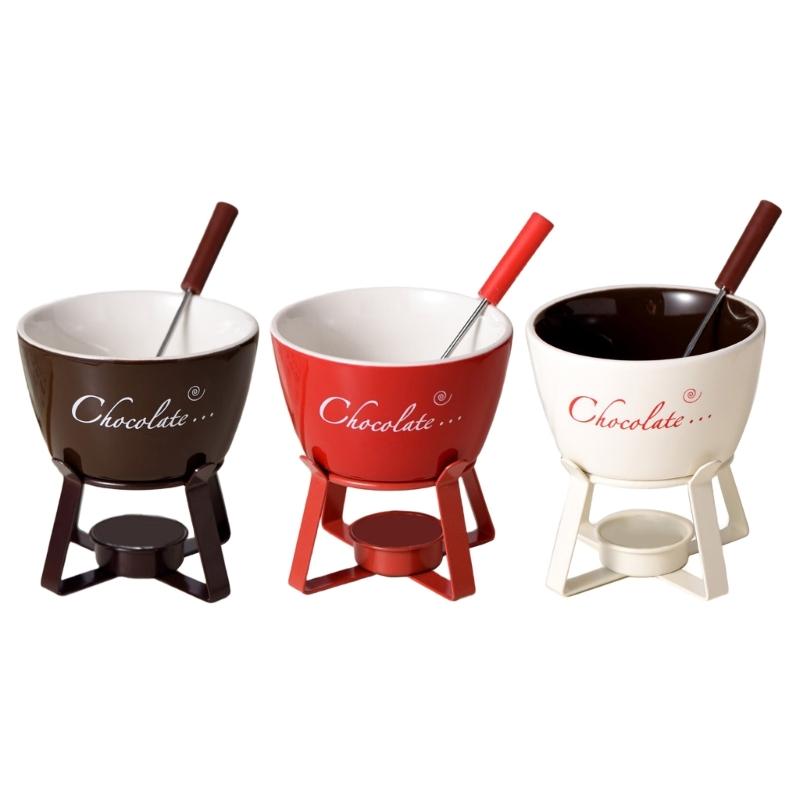 Fondue Pots Set with Fork for Chocolate,Cheese,Candy,Appetizer Tealight Porcelain Melting Pots Ceramic Butter Warmers Set