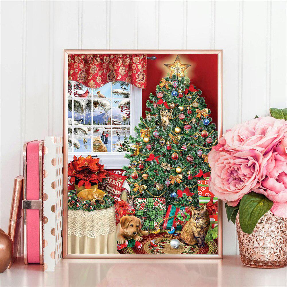 5D DIY Алмазная картина Рождественская елка Полная площадь Алмазная вышивка Кошка Мозаика Животное Decortion