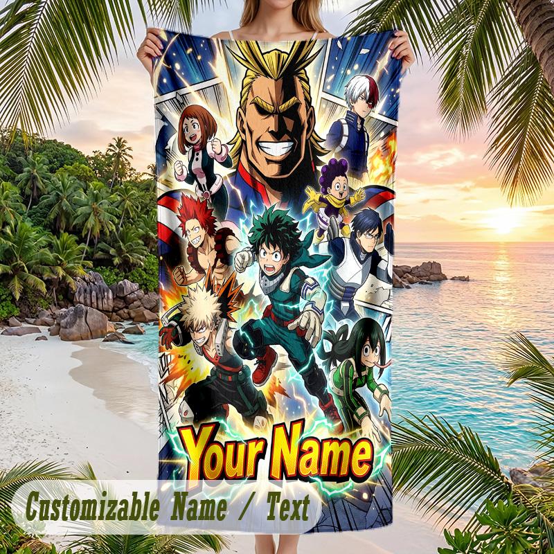 My Hero Academia Beach Towel, Personalized Custom Name Text, Quick Dry Large Absorbent Towel For Beach Pool