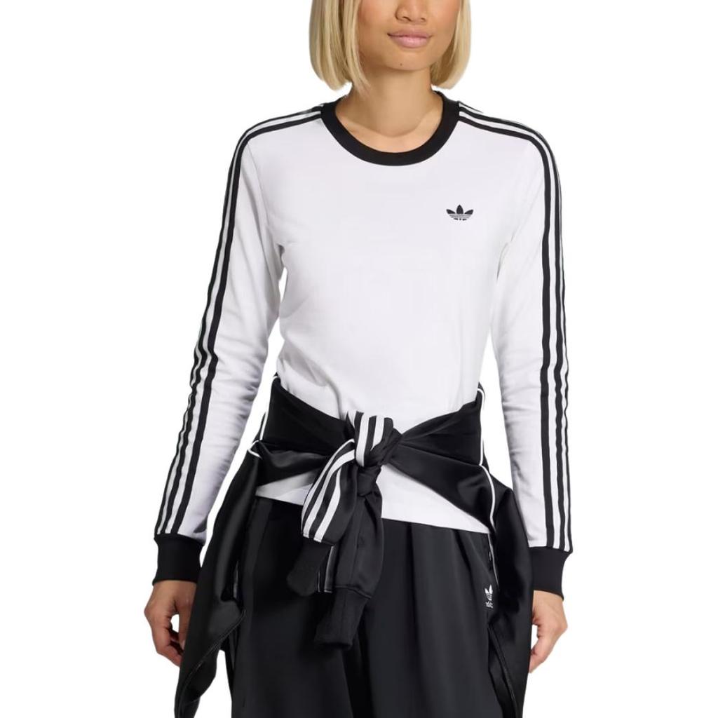 adidas Женская футболка Originals 3 полоски Firebird серии Adicolor, вязаная, с круглым вырезом, облегающего кроя, с длинным рукавом, топ KD3688