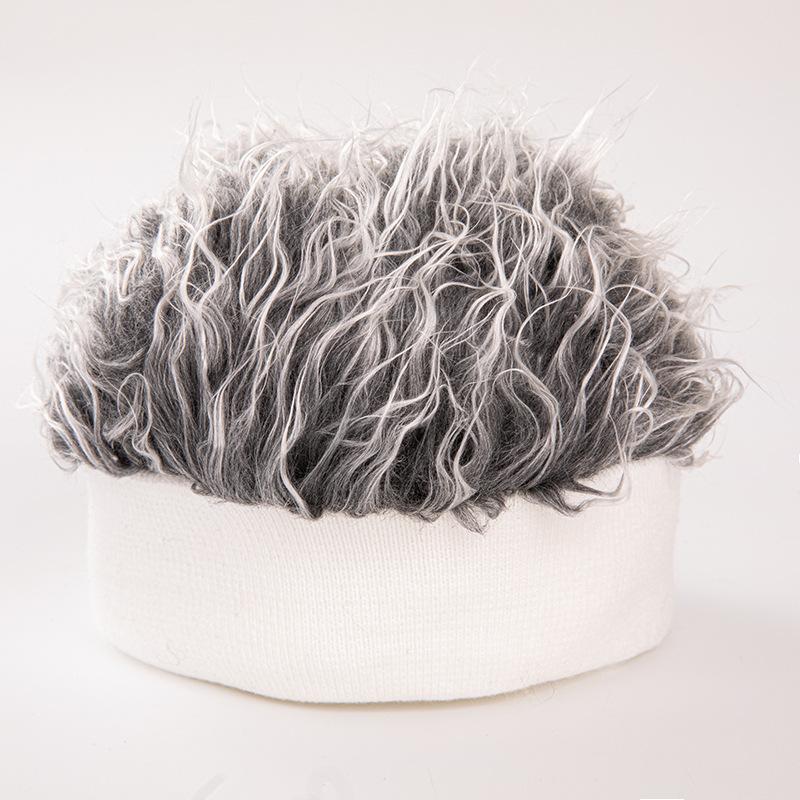 Autumn And Winter Integrated Wig Hat Male Landlord Hat Plush Retro Street Spoof Brimeless Hipster Knitted Trendy Brand