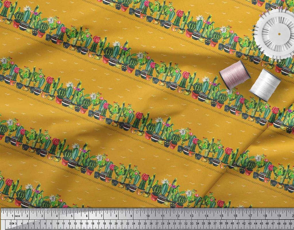 Soimoi Золотой поли креп-ткань кактус с конической тканью с принтом дерева в горшке на метр 42 дюйма