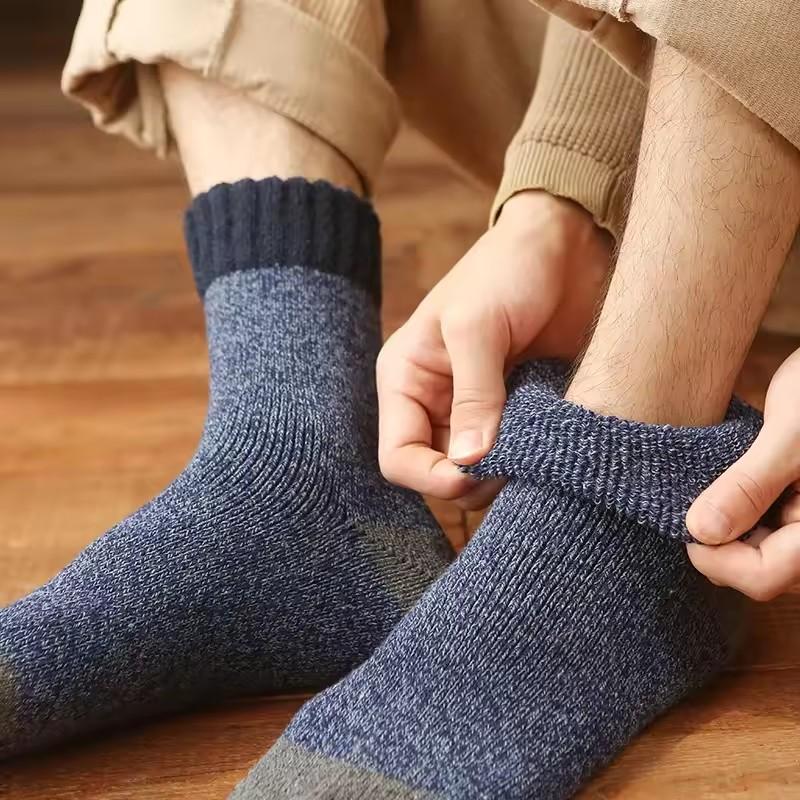 Утепленные зимние шерстяные носки для мужчин, ультратолстые, на флисовой подкладке, теплые, до середины икры, из овчины, с сетчатой подкладкой для тепла и комфорта