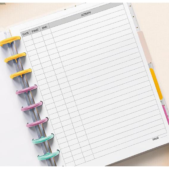 Activity Log Refill Pages fits Discbound Planners, Time Activity Tracker Log Refills, Pre-punched Happy Planner erts (9 Disc Classic)