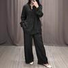 Женский комплект из 2 предметов, модный офисный женский хлопковый льняной повседневный свободный костюм с широкими брюками и длинными рукавами, весна-осень, женские комплекты