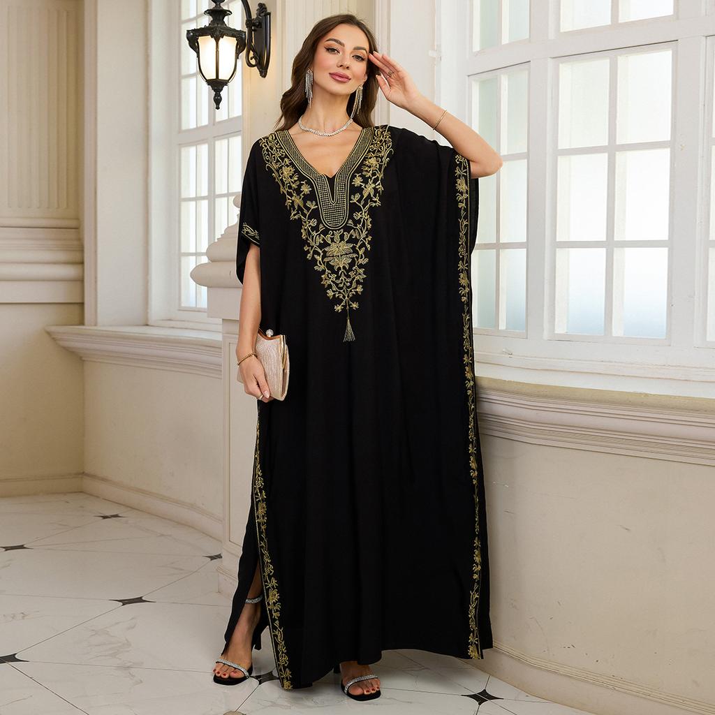 Женская мода лето весна цветочный узор принт рукава 1/2 V-образный вырез свободная талия повседневные платья