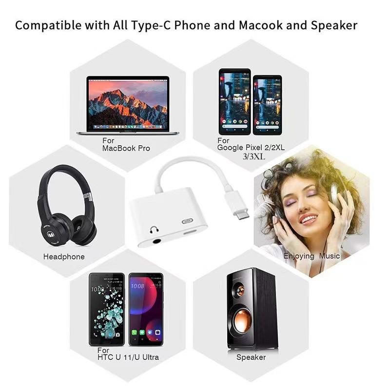 PD 18W Type-C DAC Digital Adapter 2 In 1 Splitter for Google Xiaomi Realme USB C To 3.5 Jack Earphone Audio Cable