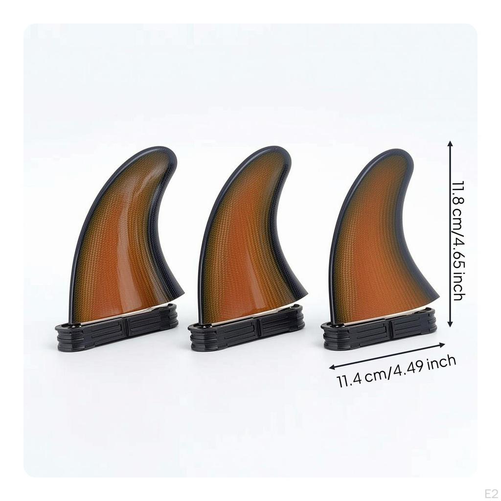 3 Pieces Surfboard Fin with DoubleTab Base Removable Textured for Surfers Orange