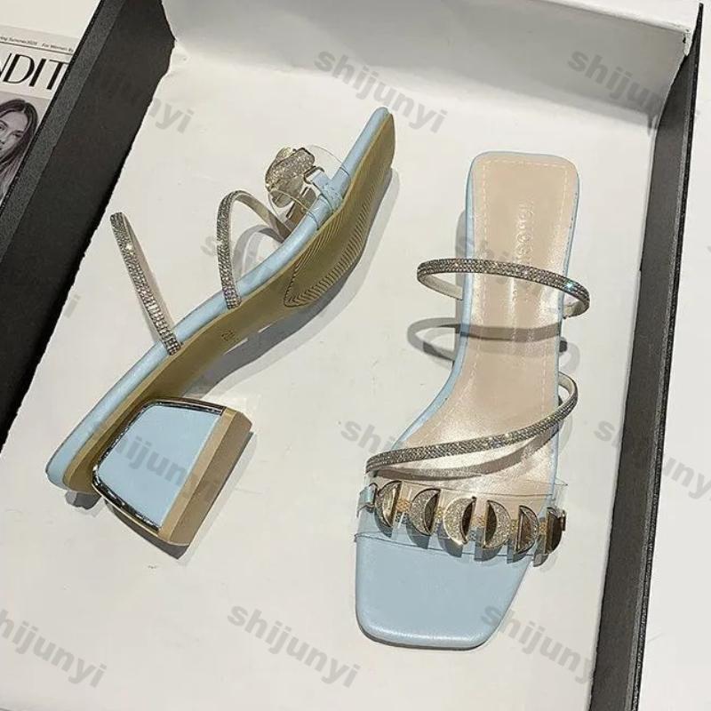 Fashion Women Fashion Rhinestone High Heel Sandals Summer Ladies Sexy Sandals Female Leather Sandals Plus Size 34-40 Zapatos De Mujer