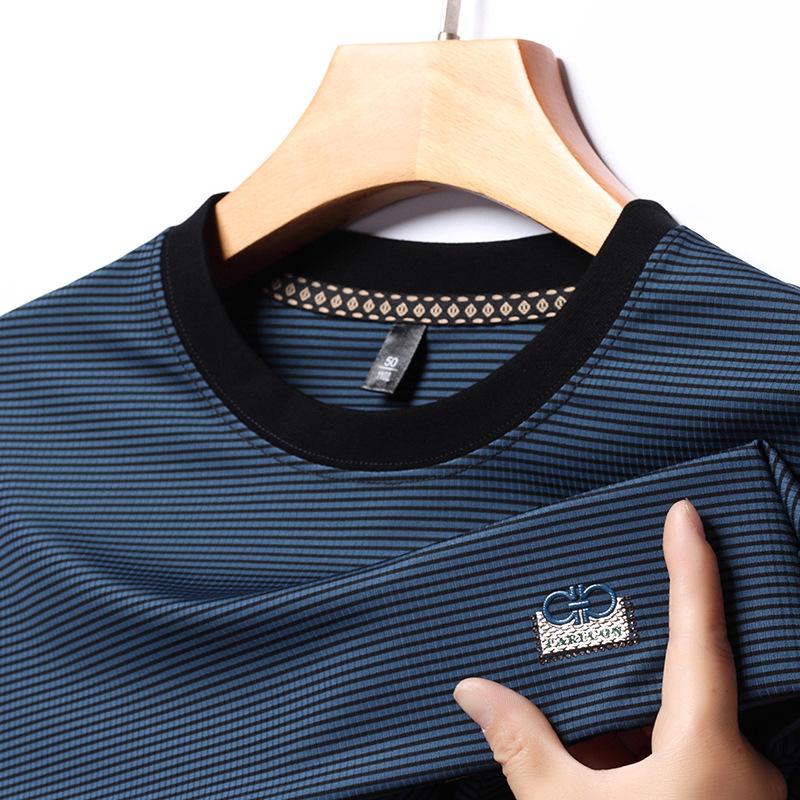 Мужской полосатый свитшот с длинным рукавом и круглым вырезом для весны и осени