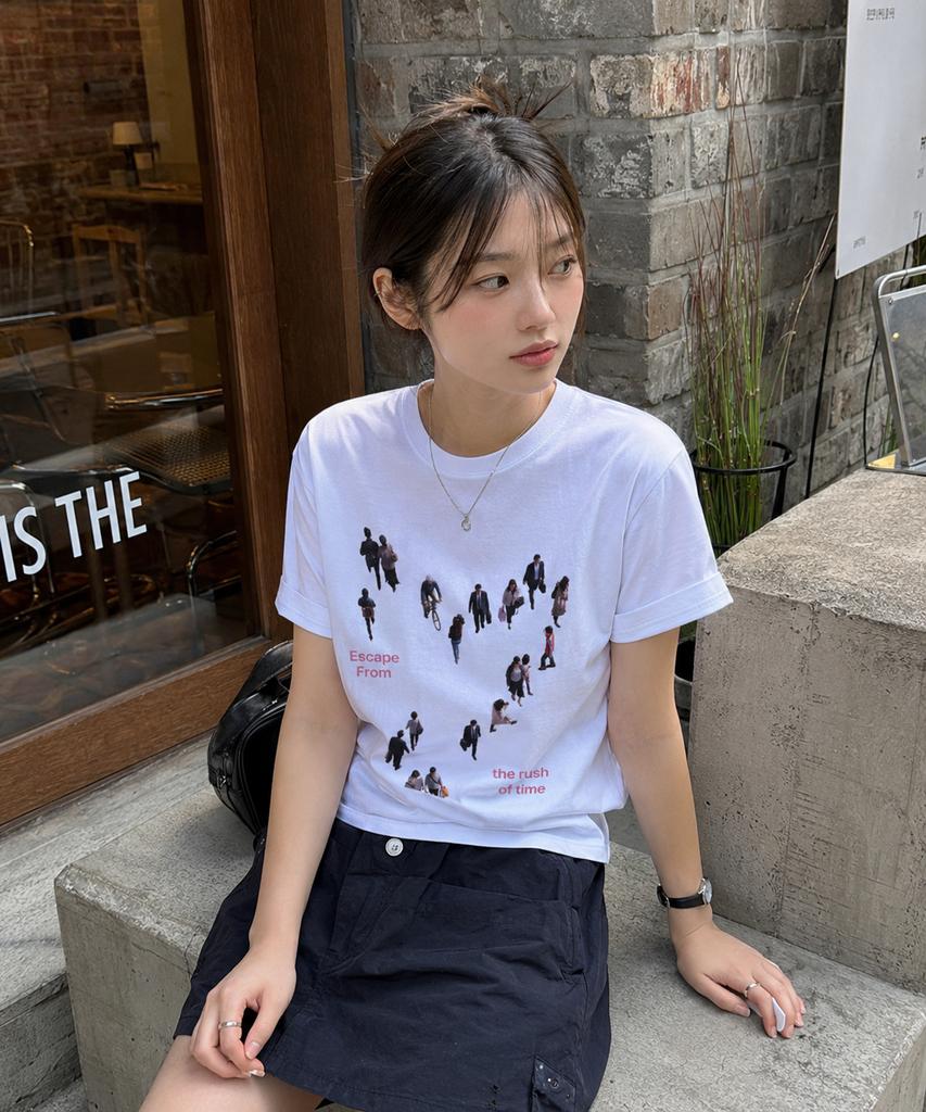 ESCAPEFROM Rush Of Time Print Oversized Short Sleeve T-Shirt White