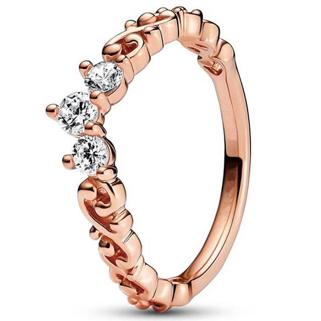 Аутентичное кольцо из стерлингового серебра 925 пробы, розовое золотое блестящее диадема, корона с хрустальным кольцом для женщин, модный подарок, ювелирные изделия