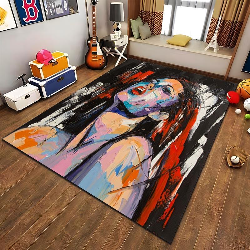 Modern Art Style Colorful Portrait Print Decorative Area Rug Suitable for use as an anti-slip for living room bedroom sofas