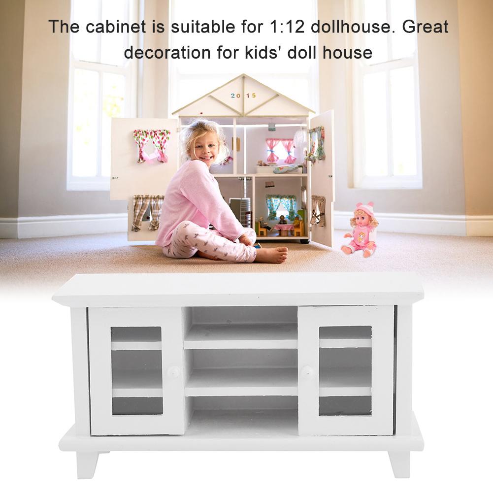 1:12 Scale Storage TV Cabinet ature Wooden Furniture Children Gift White
