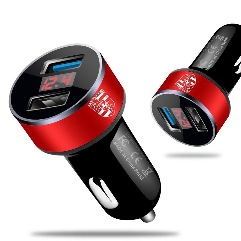 Car Charger 2 USB Ports Fast Charging Digital Display Car Accessories For Porsche Boxster Cayenne Panamera Macan Cayman 911 918 996 917 991