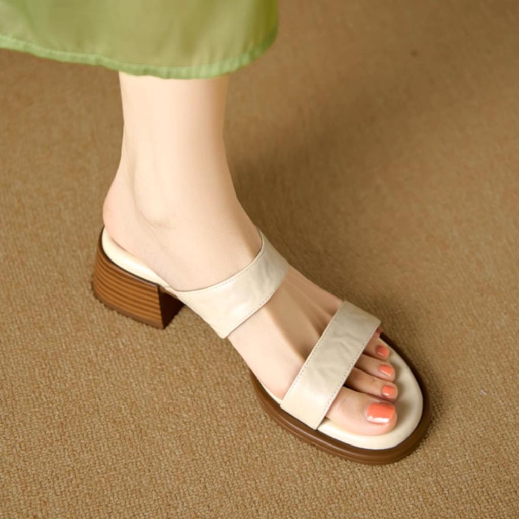 Ретро британский стиль, толстый каблук с крутыми шлепанцами, женский средний каблук с ощущением педали при ходьбе, летние новые уличные шлепанцы