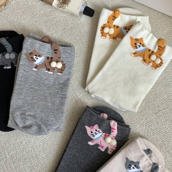 Cute Cat Socks with Balls 3D Novelty Soft Cotton Crew Socks Funny Animal Socks for Women Cats Lovers