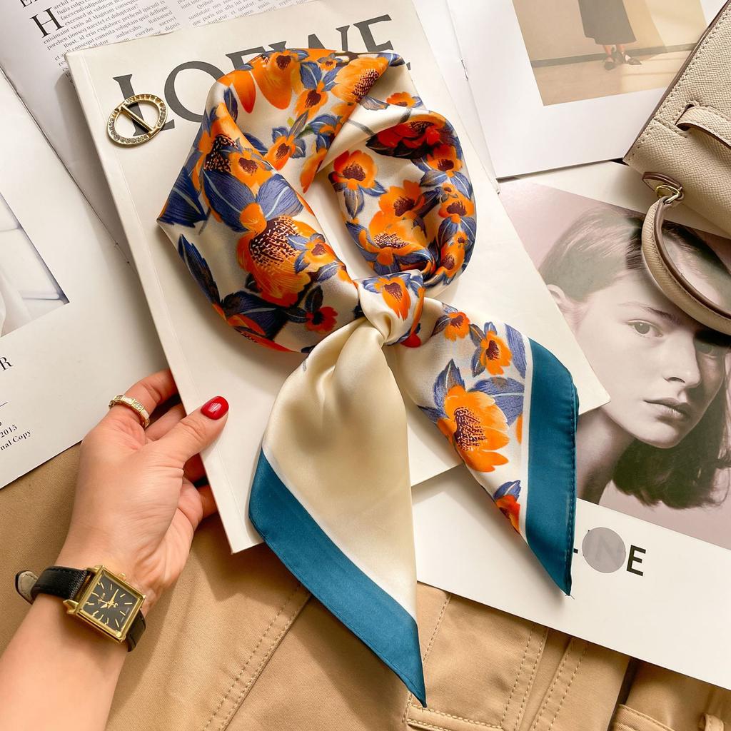 2025 Luxury Fashion Print 70*70cm Silk Square Scarf Women Soft Satin Hairband Neckerchief Tie Female Headband Foulard Bag Ribbon