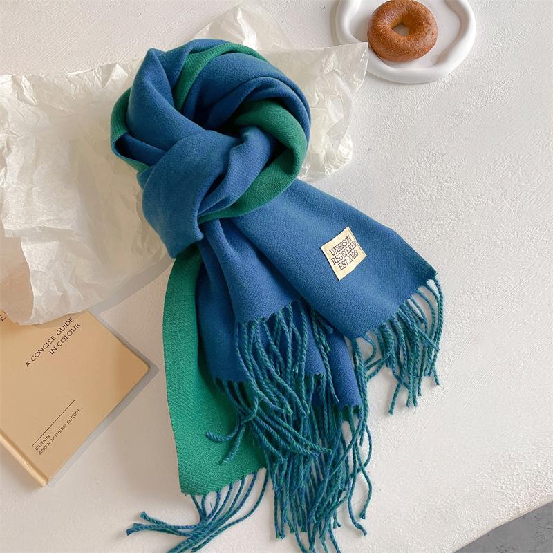 Двусторонний искусственный кашемировый шарф женский однотонный теплый корейский вариант длинный платок-шарф для пары