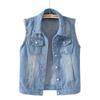 Women Plus Size Hole Denim Vest Sleeveless Waistcoat Students Casual Tops Jeans Jackets