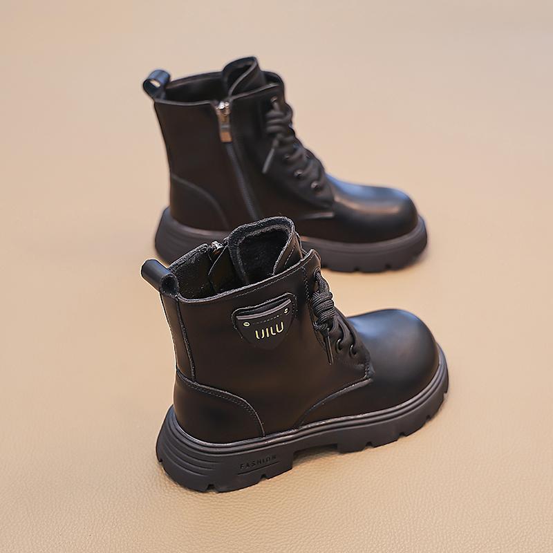 Детская универсальная модная тенденция с плюшевыми теплыми высокими хлопковыми ботинками, повседневными модными ботинками, ботинками средней высоты