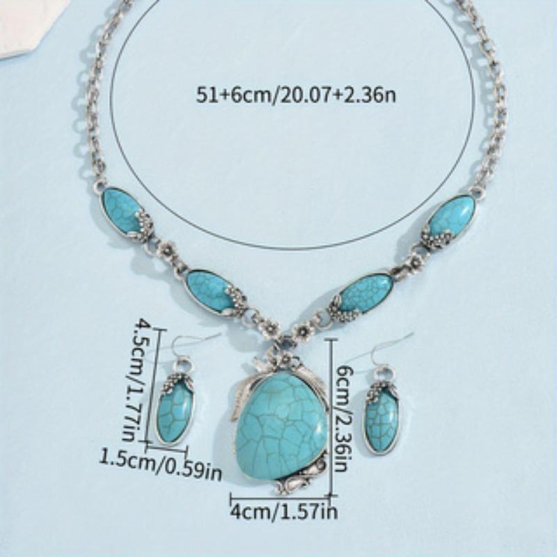 Retro Bohemian Style Synthetic Turquoise Necklace Earring Set Fashionable Personalized Jewelry Gift