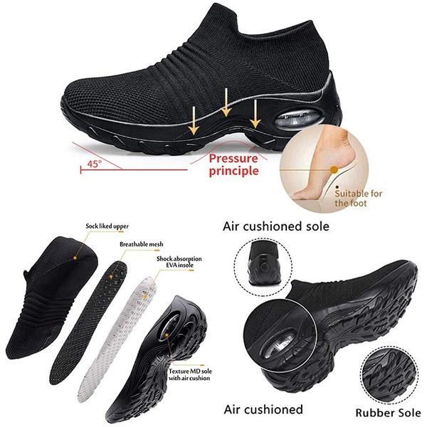 Женские модные кроссовки без шнуровки на танкетке с толстой подошвой, вязаная обувь с дышащей сеткой, удобная легкая нескользящая прогулочная обувь, размер 34-43