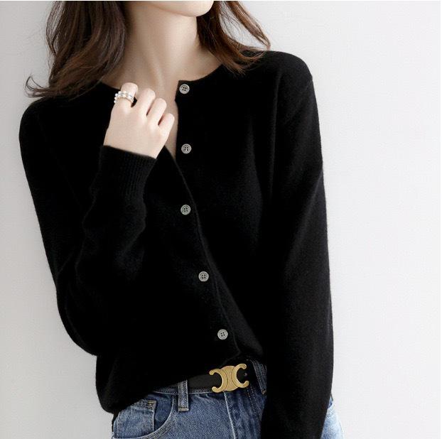 Женский универсальный кардиган свободного кроя на весну/осень 2025 года - Модный однотонный с круглым вырезом