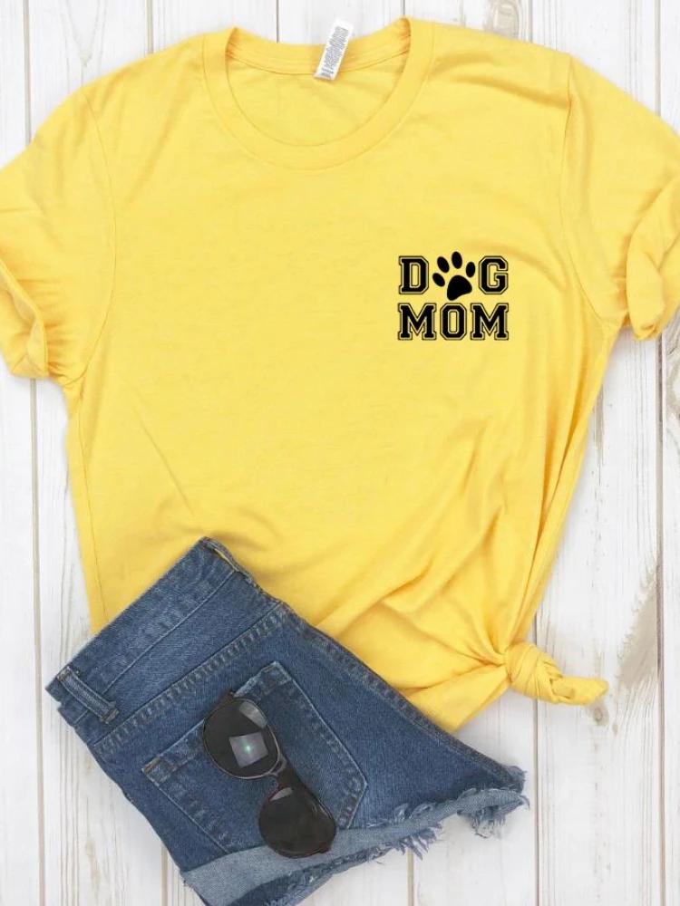 Женская футболка Мама собаки с карманом Женская футболка с коротким рукавом и круглым вырезом Свободная футболка Женская повседневная футболка Одежда Топы