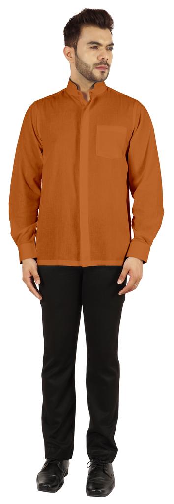 BestMan Однотонная рубашка с длинным рукавом для мужчин с двойной планкой на пуговицах спереди и китайским воротником