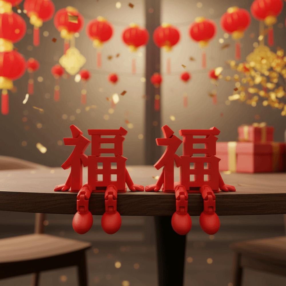 2Pcs Red 3D Xi Word Ornaments Joint Movability Traditional Double Happiness Ornaments Creative Chinese Style