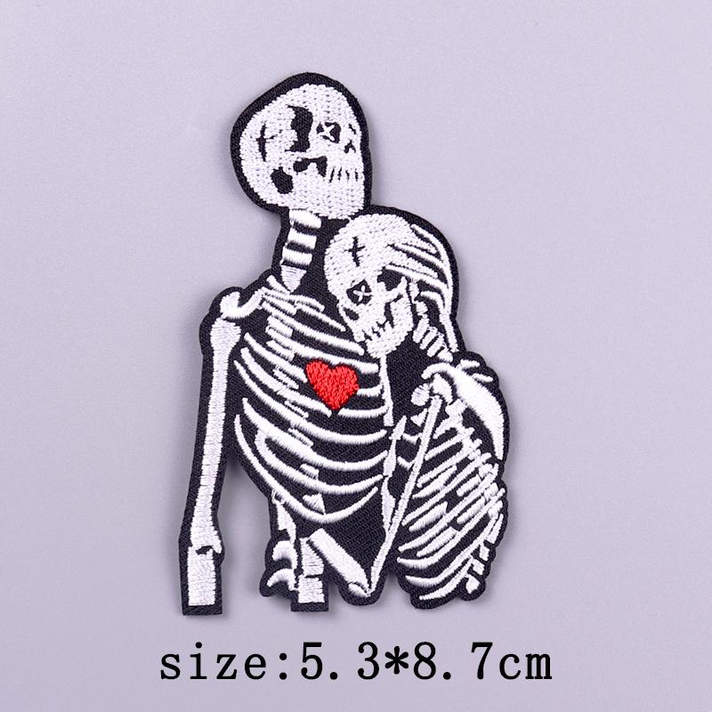 Skull Patch Punk Embroidered Patches For Clothing Stripe Badges Letters Patch Iron On Patches On Clothes DIY Hook Loop Stickers