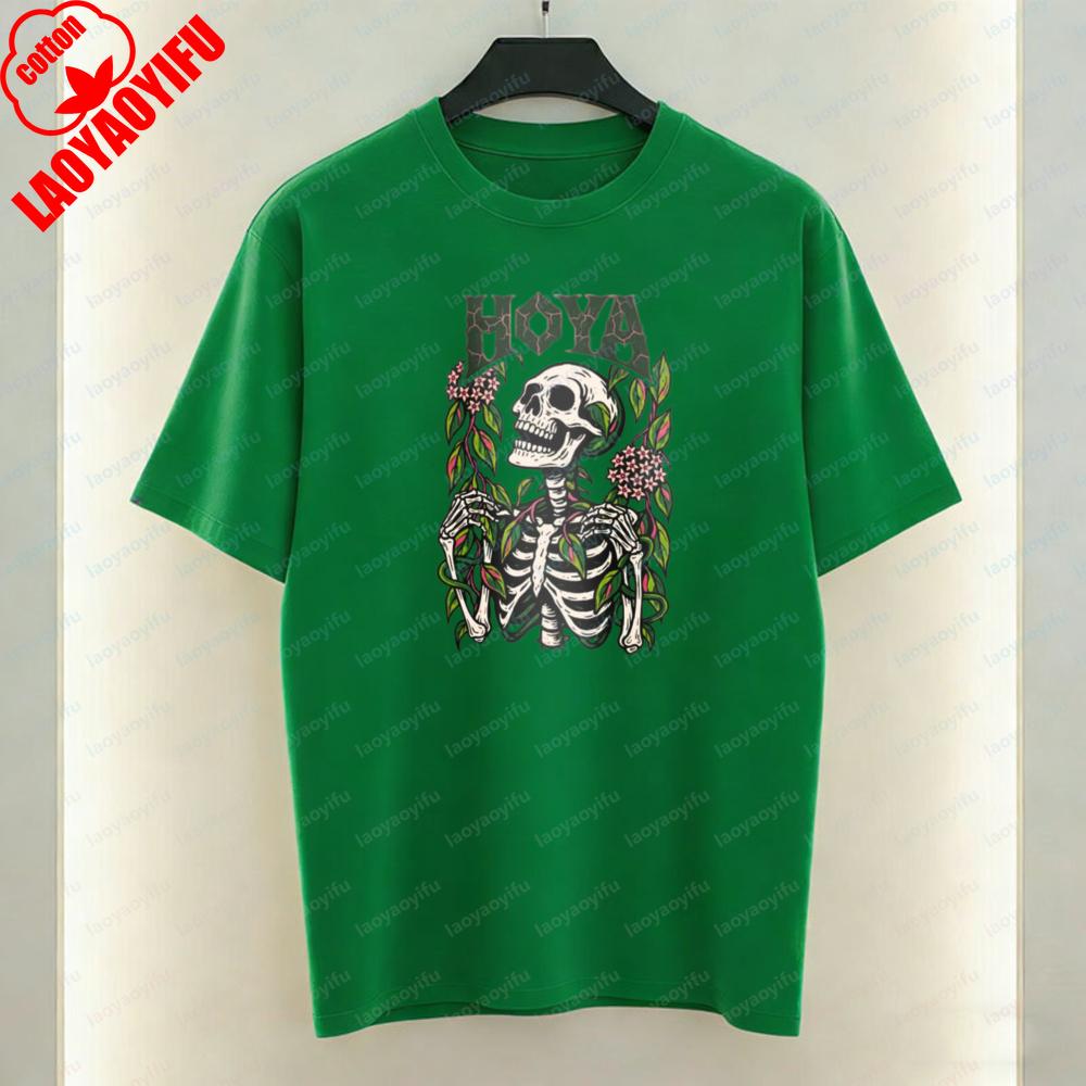 Harajuku Hoya Vine Skull Shirt for Women Unisex Gothic Botanical Tee Skeleton Plant Lover Gift Halloween Cottagecore Dark Clothes