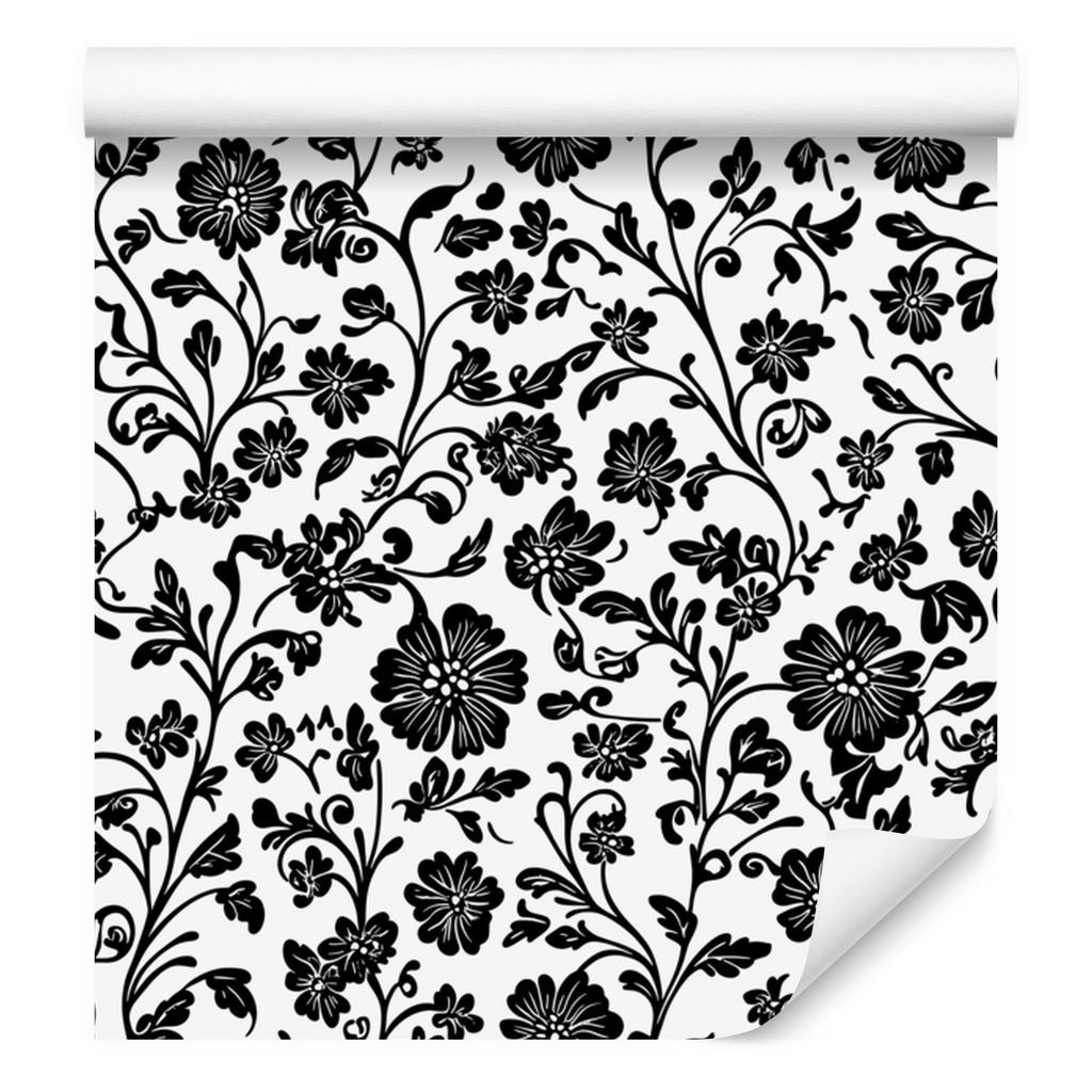 Wallpaper Black and white flowers gray, graphite and light gray 50x1000