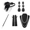 1 Set 1920'S Flapper Cosplay Costume Feather Headband Pearl Necklace Bracelet Stockings Long Glove Gatsby Masquerade Accessories