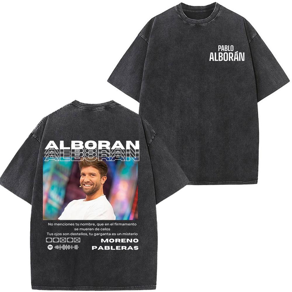 Singer Pablo Alborn Global Tour Kmo Print Washed Vintage T Shirt Men Women Hiphop Casual Oversized T Shirts Fan Gifts